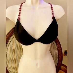 Rare Vintage Victoria's Secret Black Bikini top Pink Heart Jewel Straps 1999